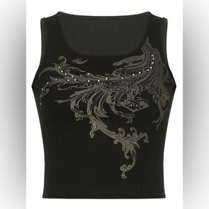 Rhinestone Detail Baroque Print Crop Tank Top